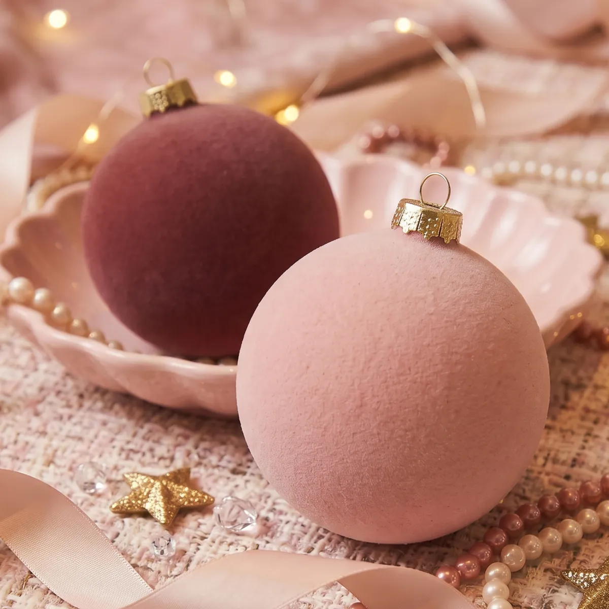 Set di 6 palline in vetro (D80 mm) Velluto Rosa cipria