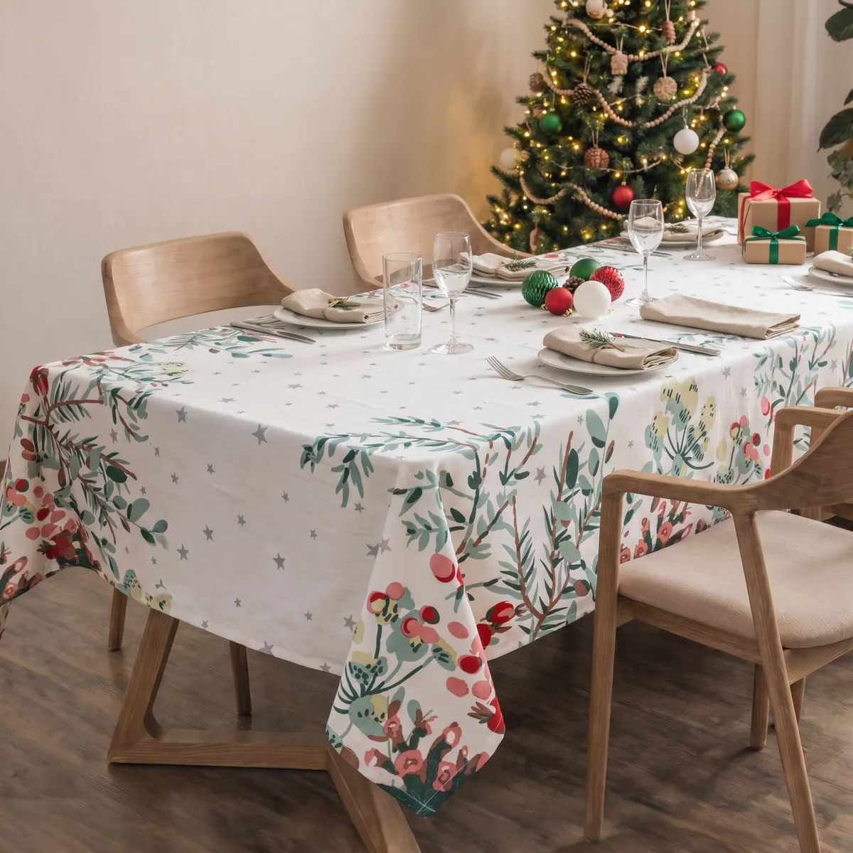 Tovaglia di Natale rettangolare (360 x 140 cm) Natale Natura Bianco