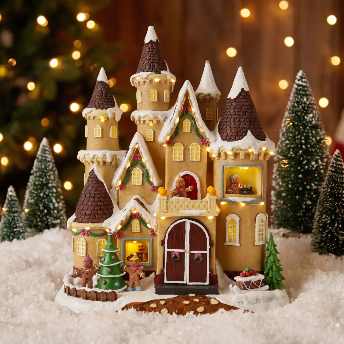Villaggio di Natale luminoso e animato (H40 cm) Il Castello di Pan di Zenzero