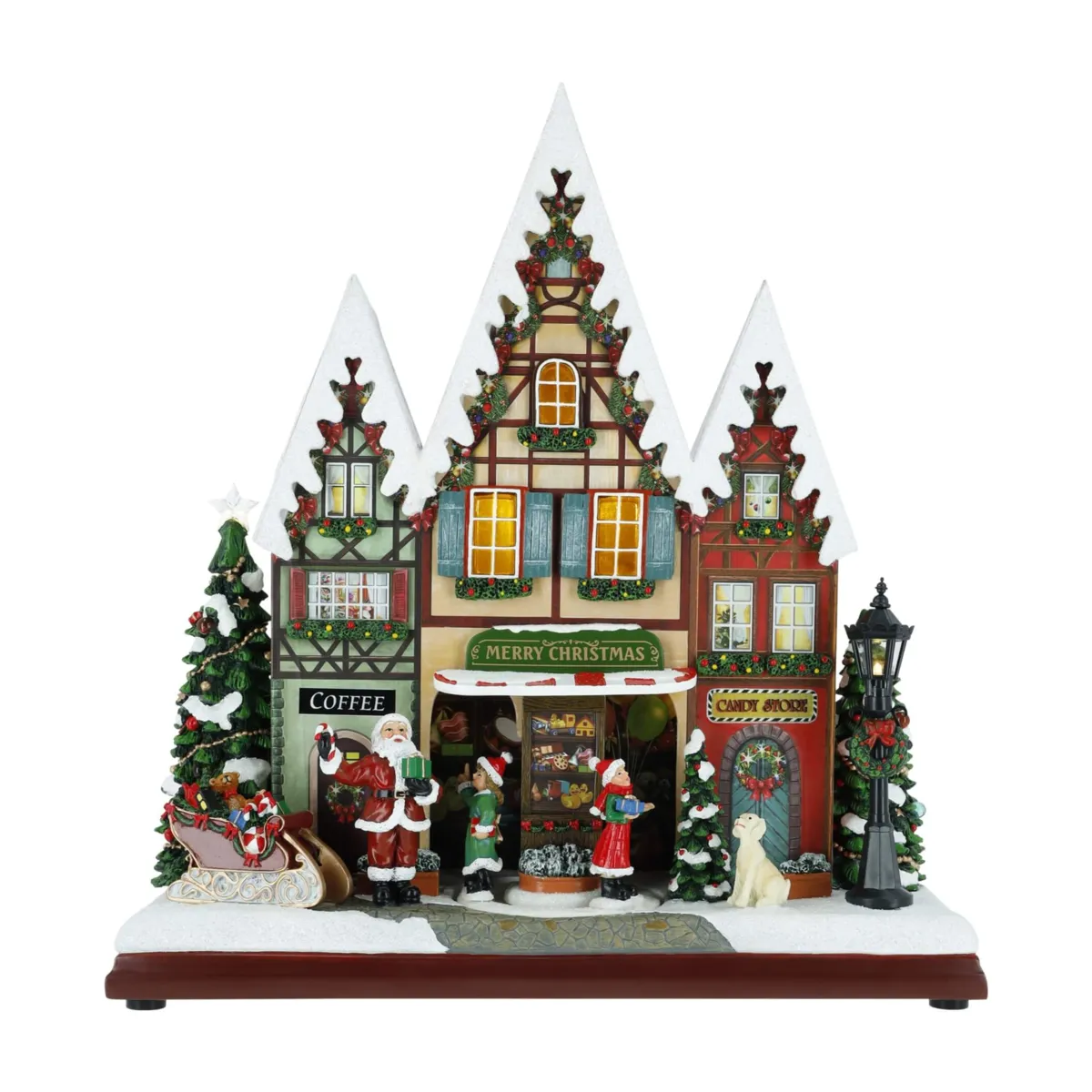 Villaggio di Natale luminoso e animato (H34 cm) Via commerciale e festiva