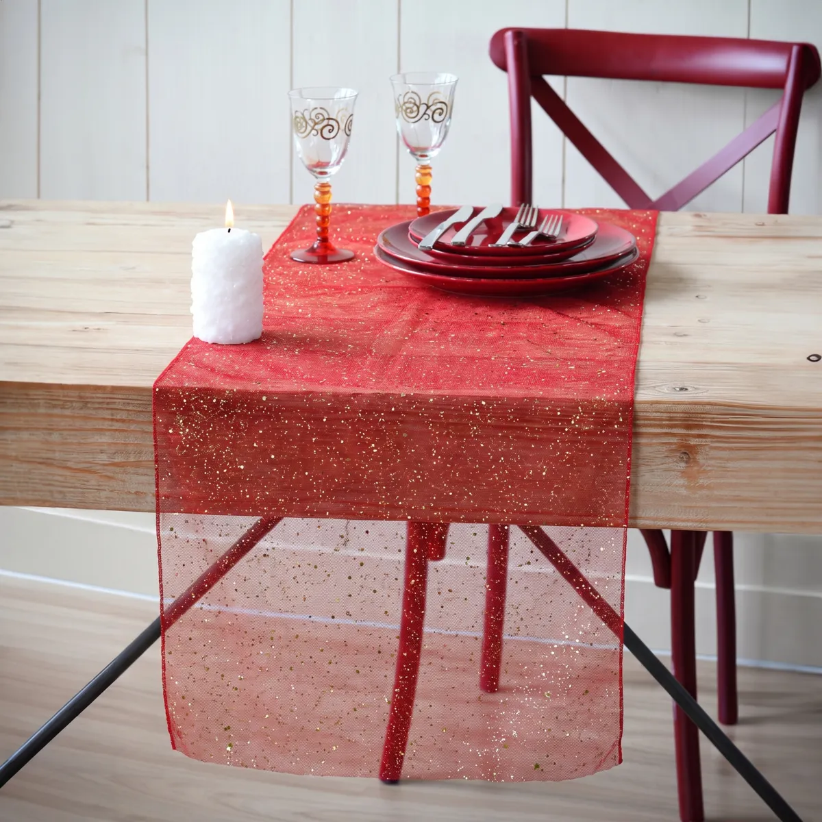 Runner da tavola Paillettes Rosso