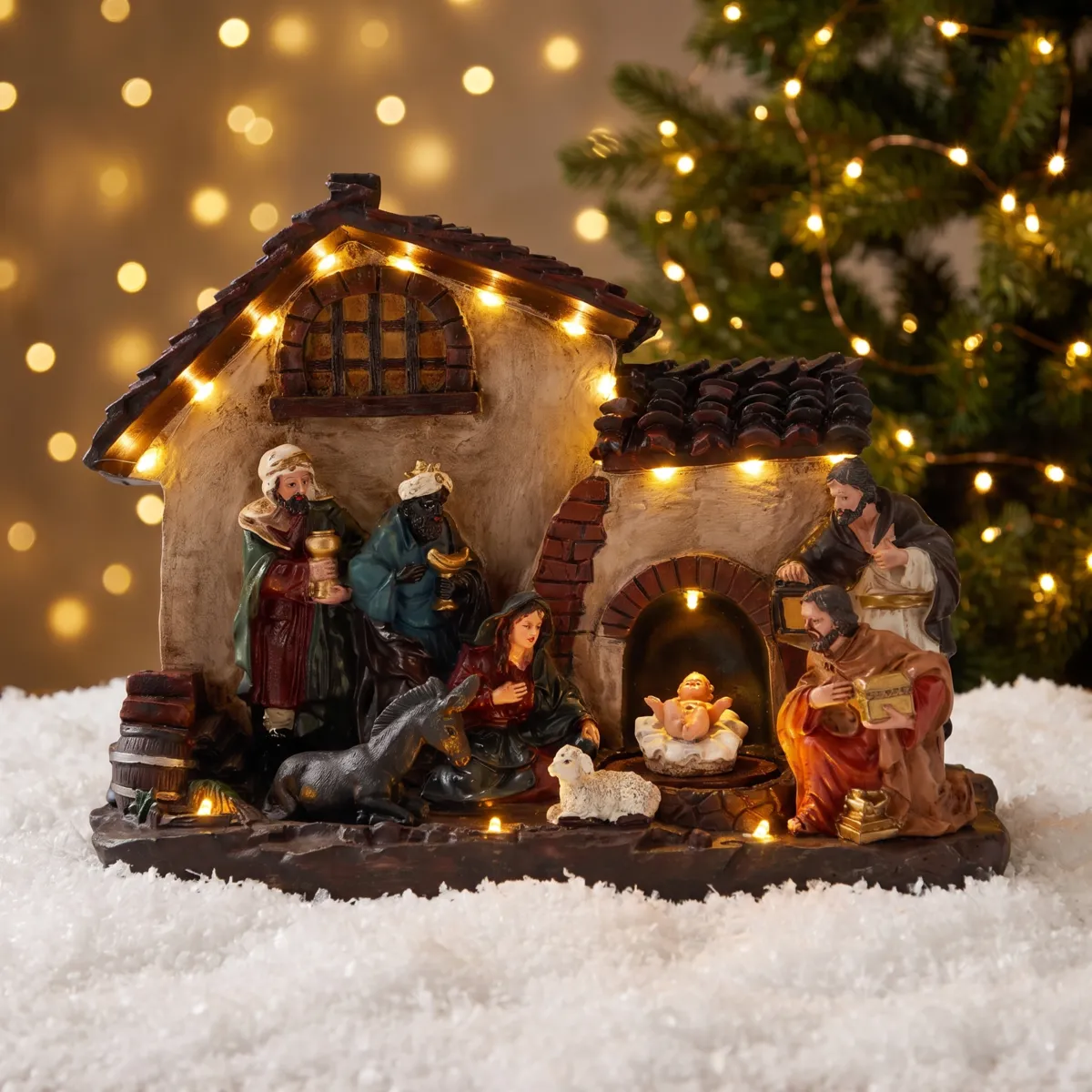 Presepe natalizio luminoso e animato (H23 cm) Saint-Aimé