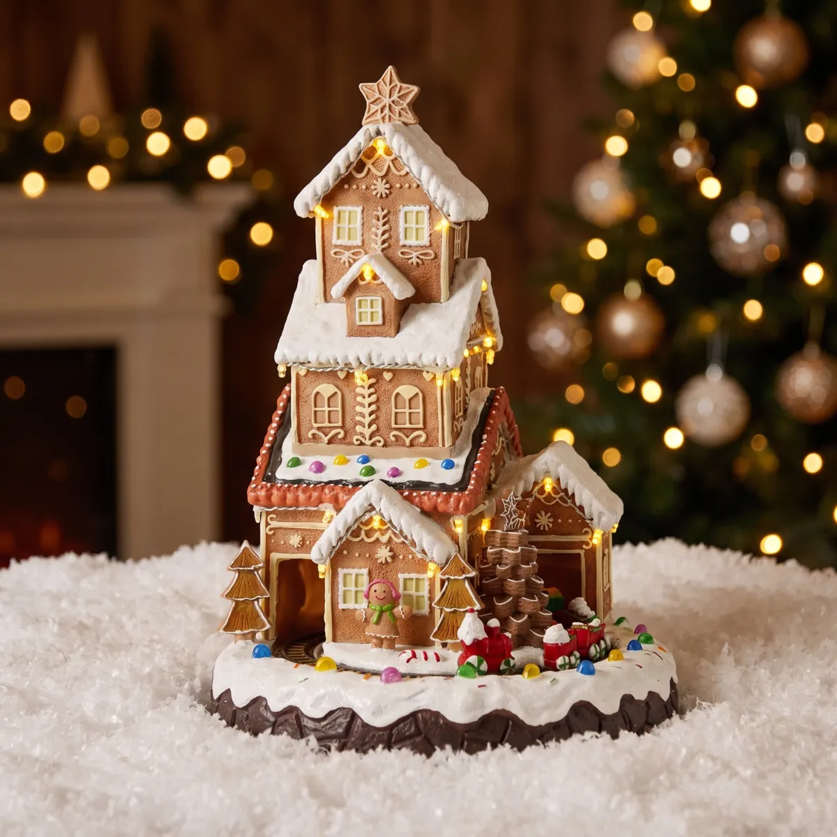 Villaggio di Natale luminoso e animato (H35 cm) La casa di Emilie Pan di zenzero