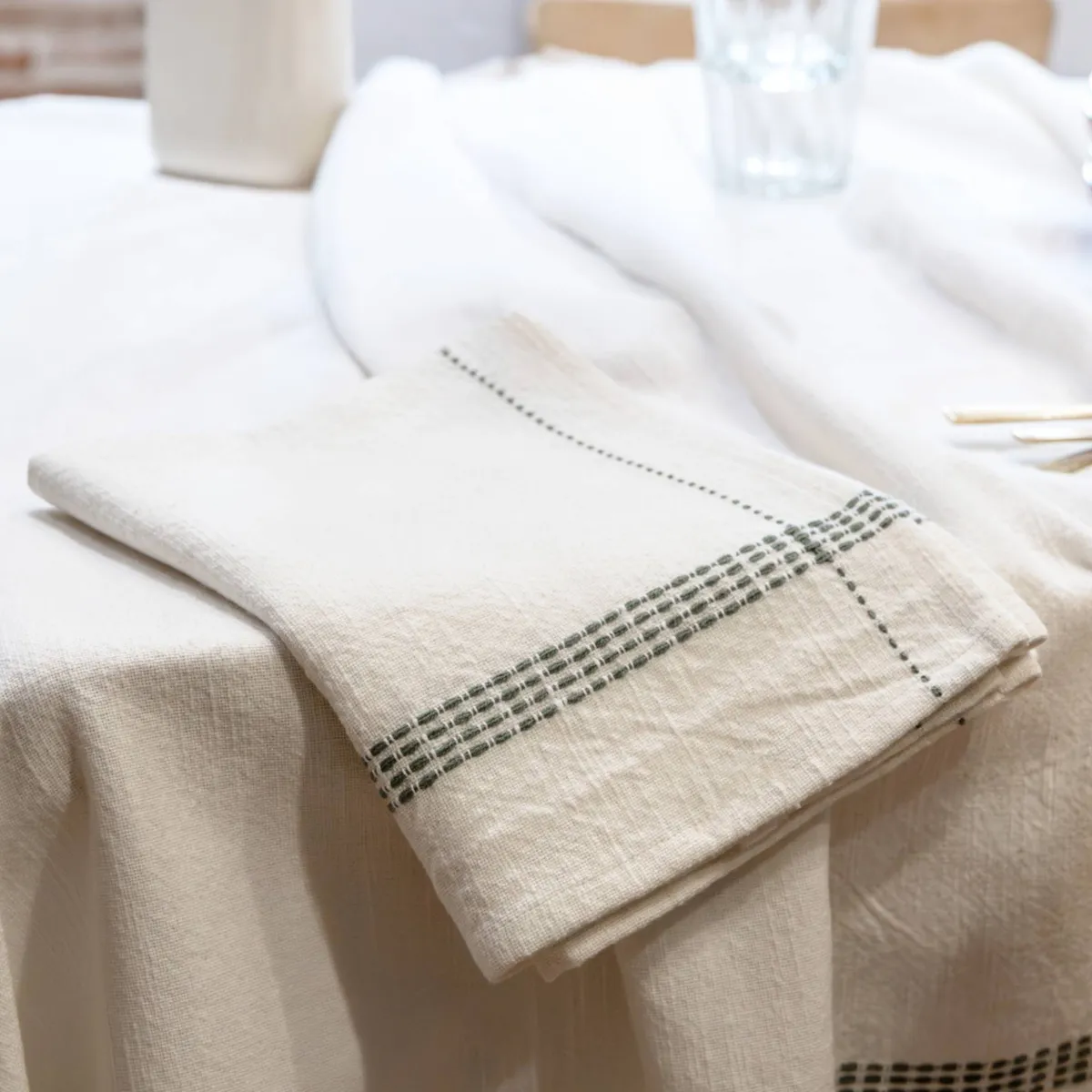 Tovaglia rettangolare in cotone (150 x 250 cm) Lana Verde rosmarino
