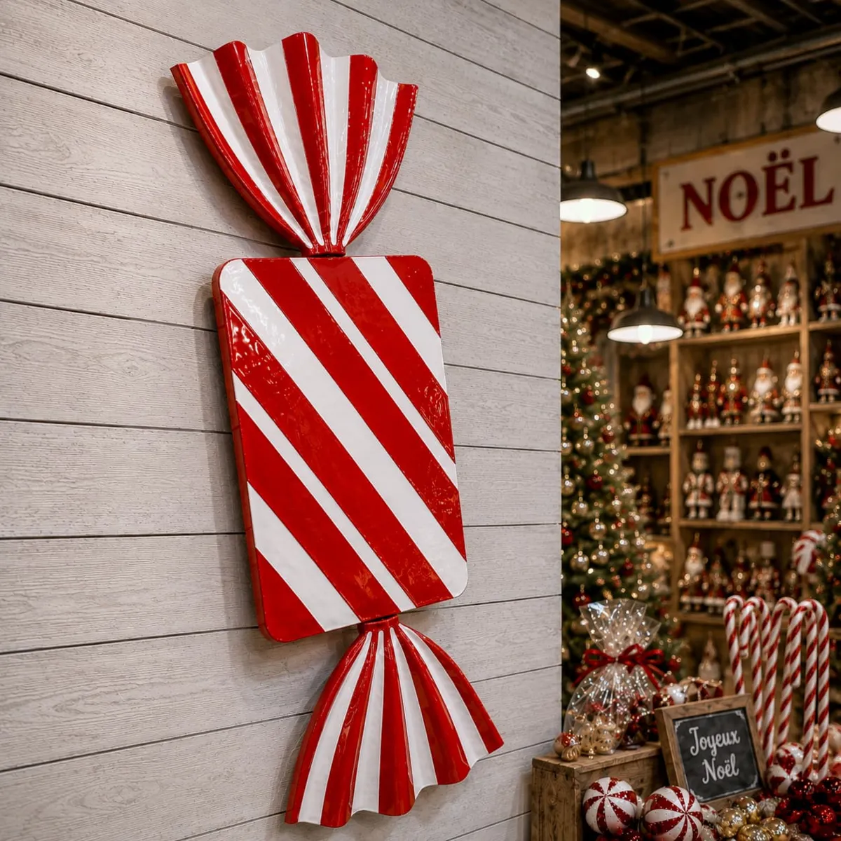 Caramella decorativa gigante in metallo (H134 cm) Natale goloso Rosso e bianco