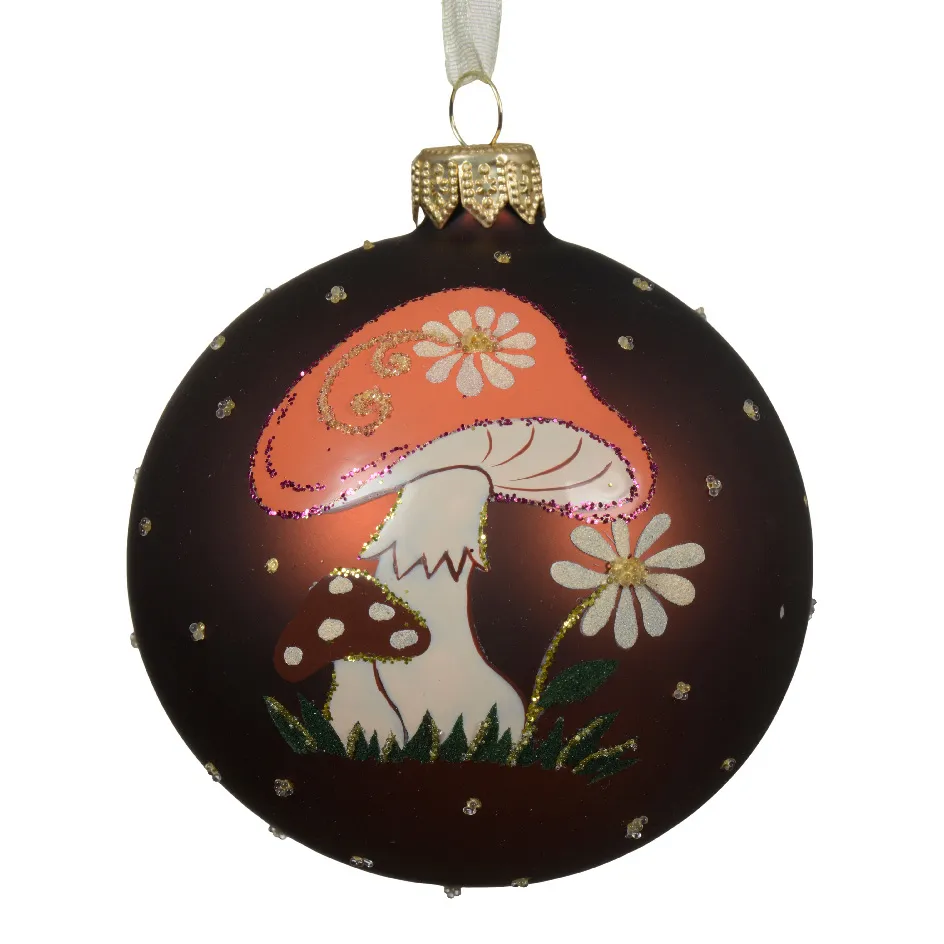Set di 6 palline di Natale in vetro (D80 mm) Fungo del bosco Marrone