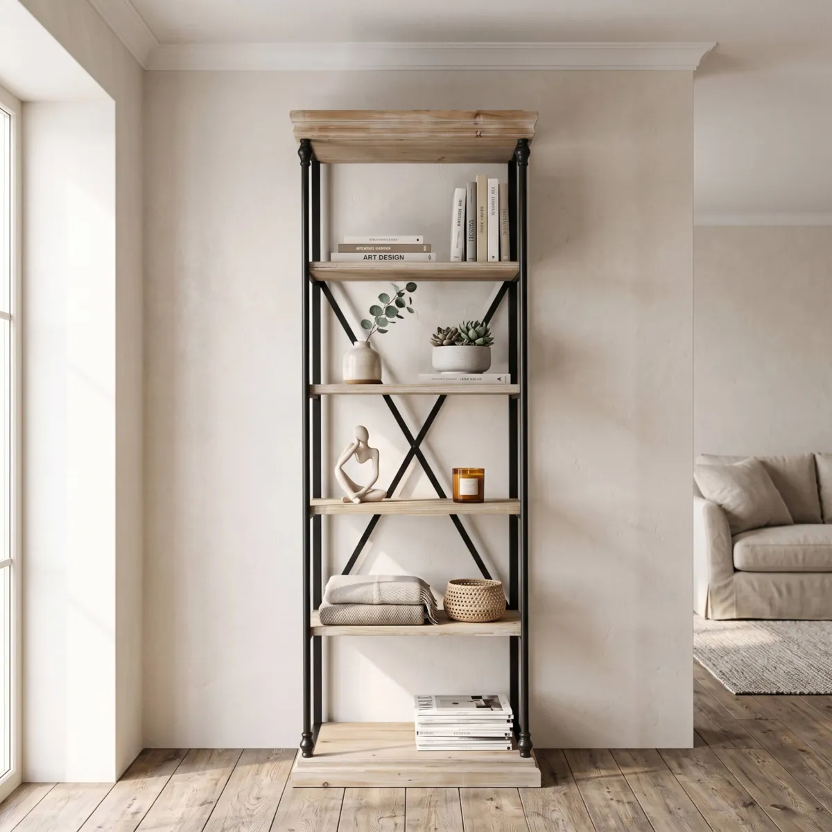 Scaffale 5 livelli legno e metallo (61 x 195 cm) Otis Naturale
