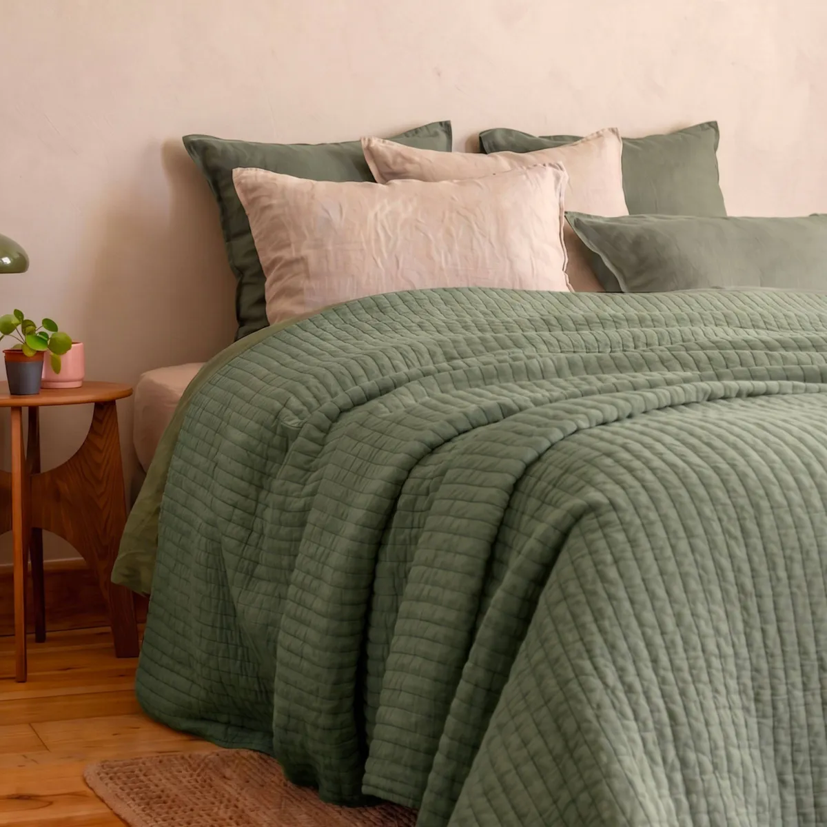 Copriletto trapuntato in cotone (240 x 220 cm) Mira Verde rosmarino