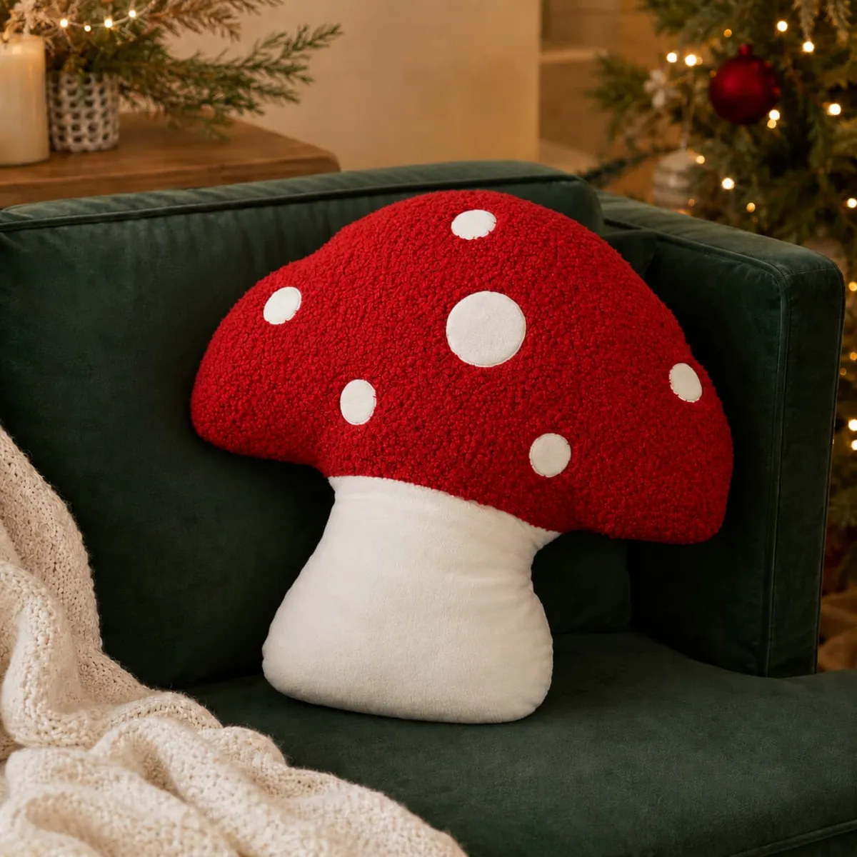 Cuscino di Natale in bouclette (H41 cm) Fungo Rosso e bianco