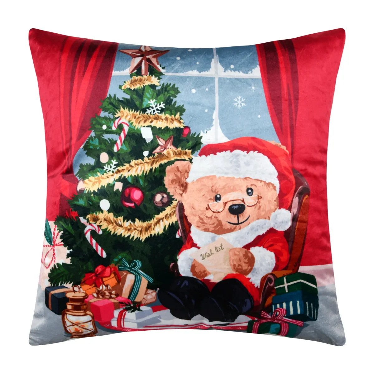 Cuscino di Natale quadrato (50 x 50 cm) Orsetto Rosso