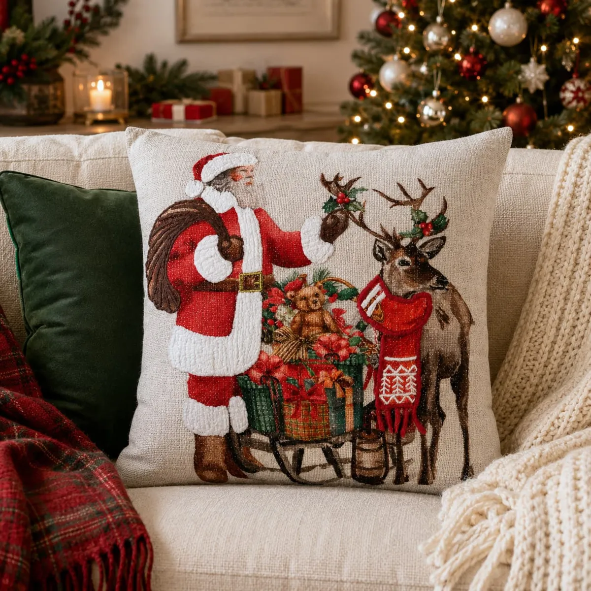Cuscino di Natale quadrato cotone (45 x 45 cm) Babbo Natale Rosso