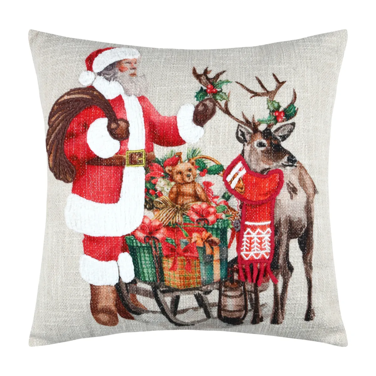 Cuscino di Natale quadrato cotone (45 x 45 cm) Babbo Natale Rosso