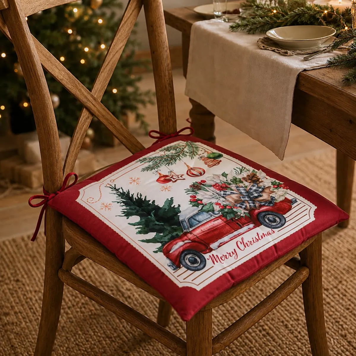 Cuscino per sedia di Natale (38 x 38 cm) Christmas Ecru