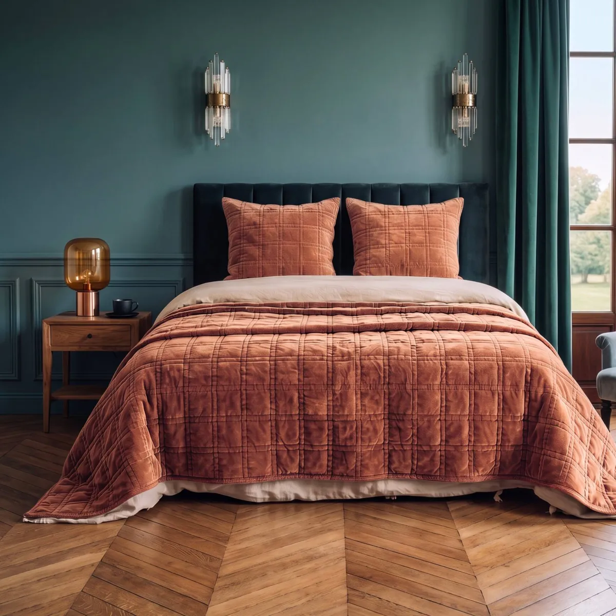 Copriletto in velluto a coste (240 x 220 cm) Livia Terracotta