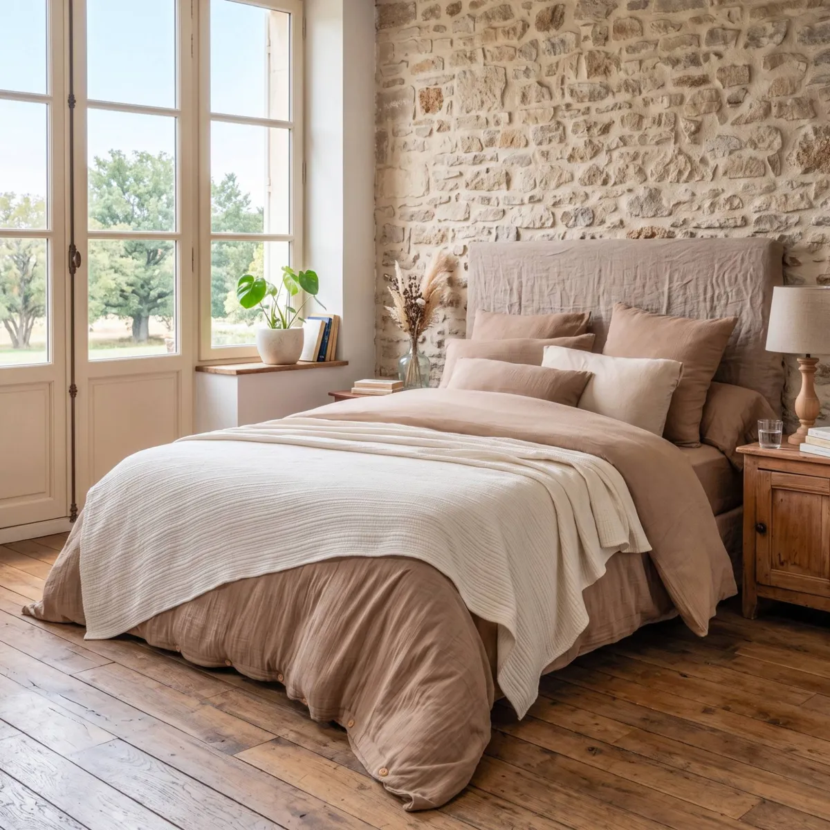 Copriletto in garza di cotone trapuntata (260 x 240 cm) Cléo Beige