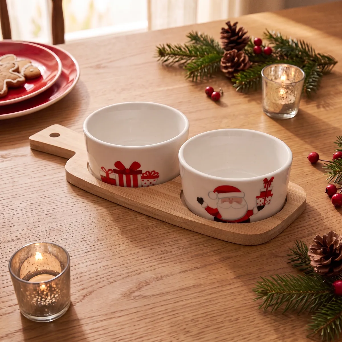 Set tapas 2 ciotole (10 x 25 cm) Babbo Natale e regali Rosso