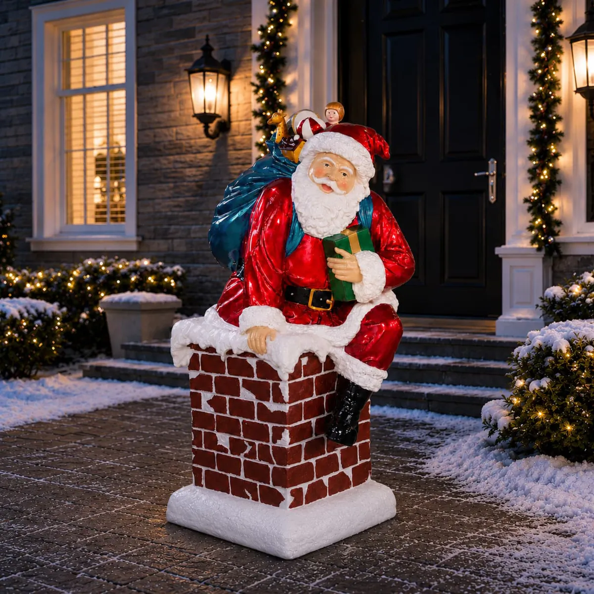 Grande Babbo Natale luminoso 19 LED (H129 cm) Santa Klaus scende dal camino