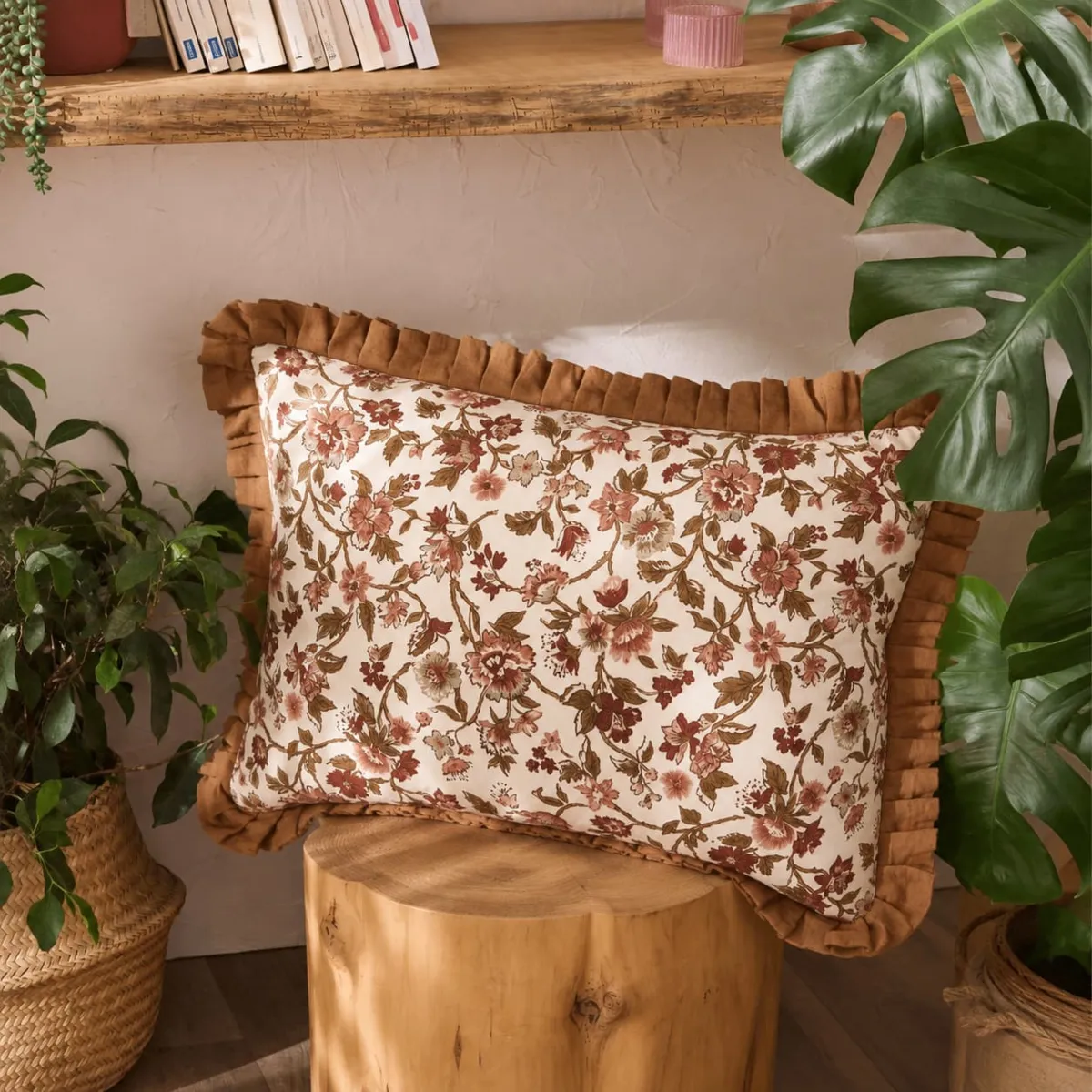 Cuscino rettangolare garza di cotone (40 x 60 cm) Gaïa dahlia Camel 
