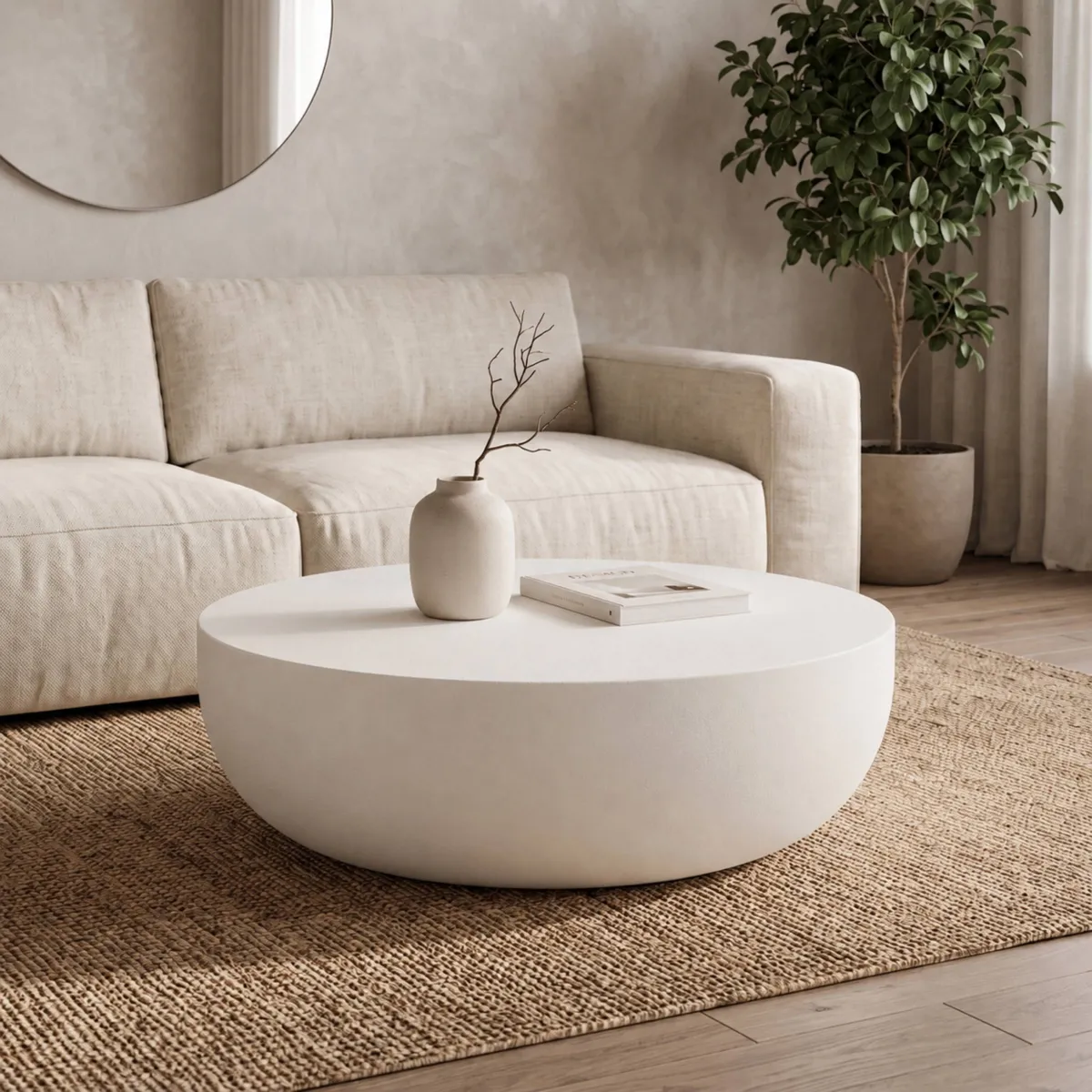 Tavolino rotondo in magnesio ossidato (H25 cm) Eclat Bianco