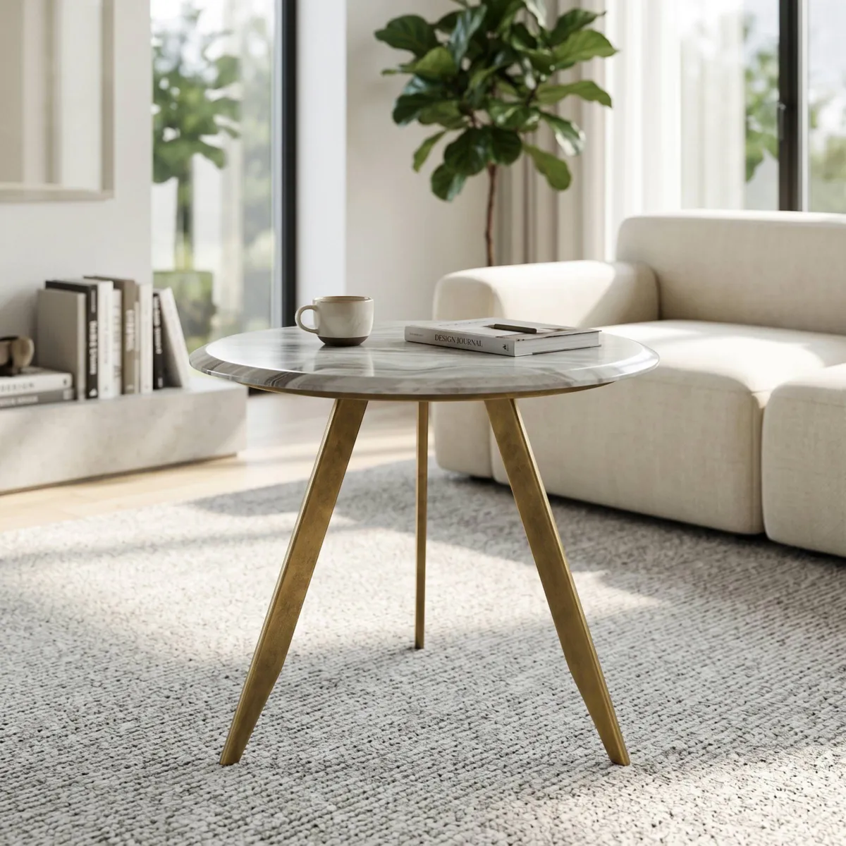 Tavolino rotondo in metallo (H45,5 cm) Miria Oro
