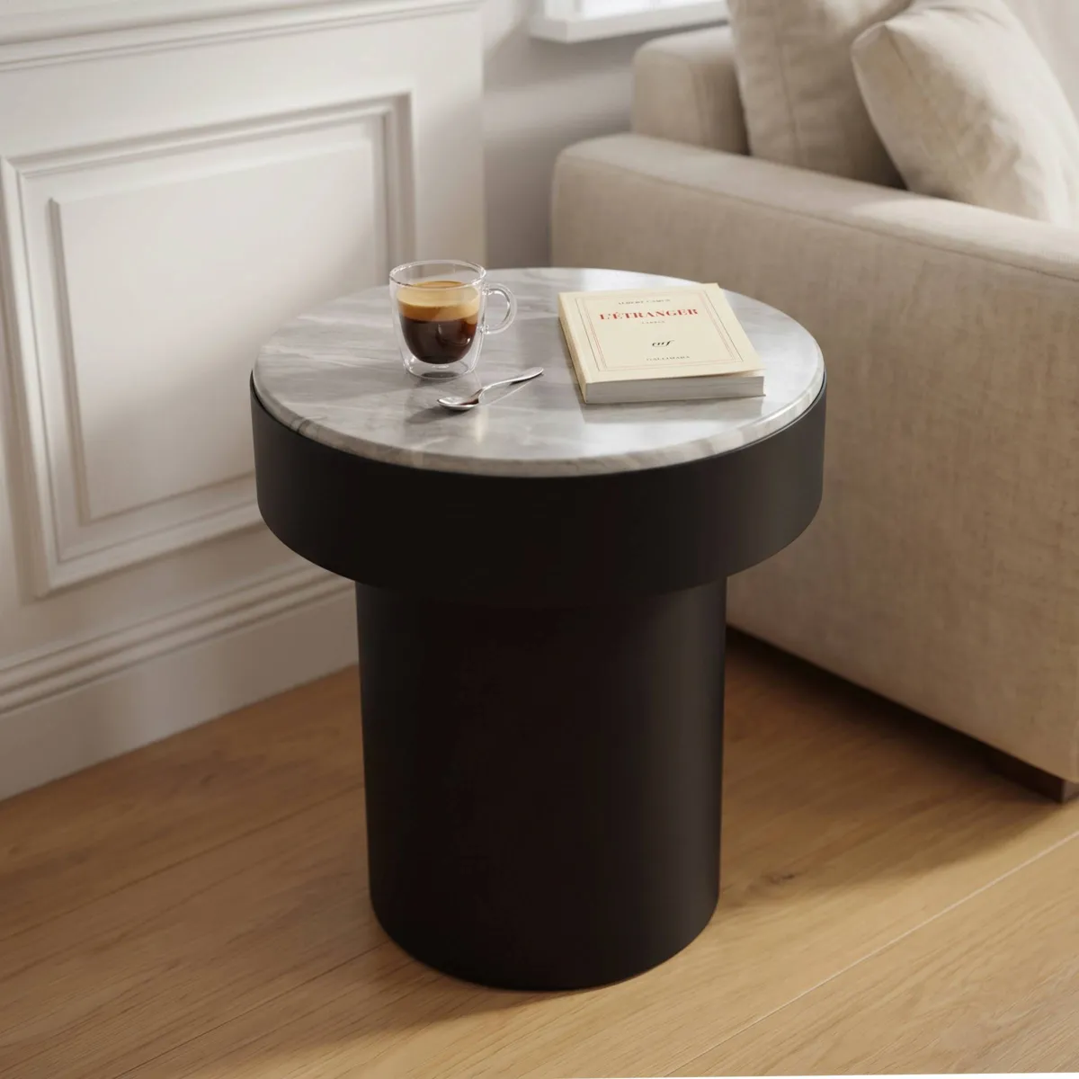 Tavolino rotondo in metallo (H45,5 cm) Eloa Marrone