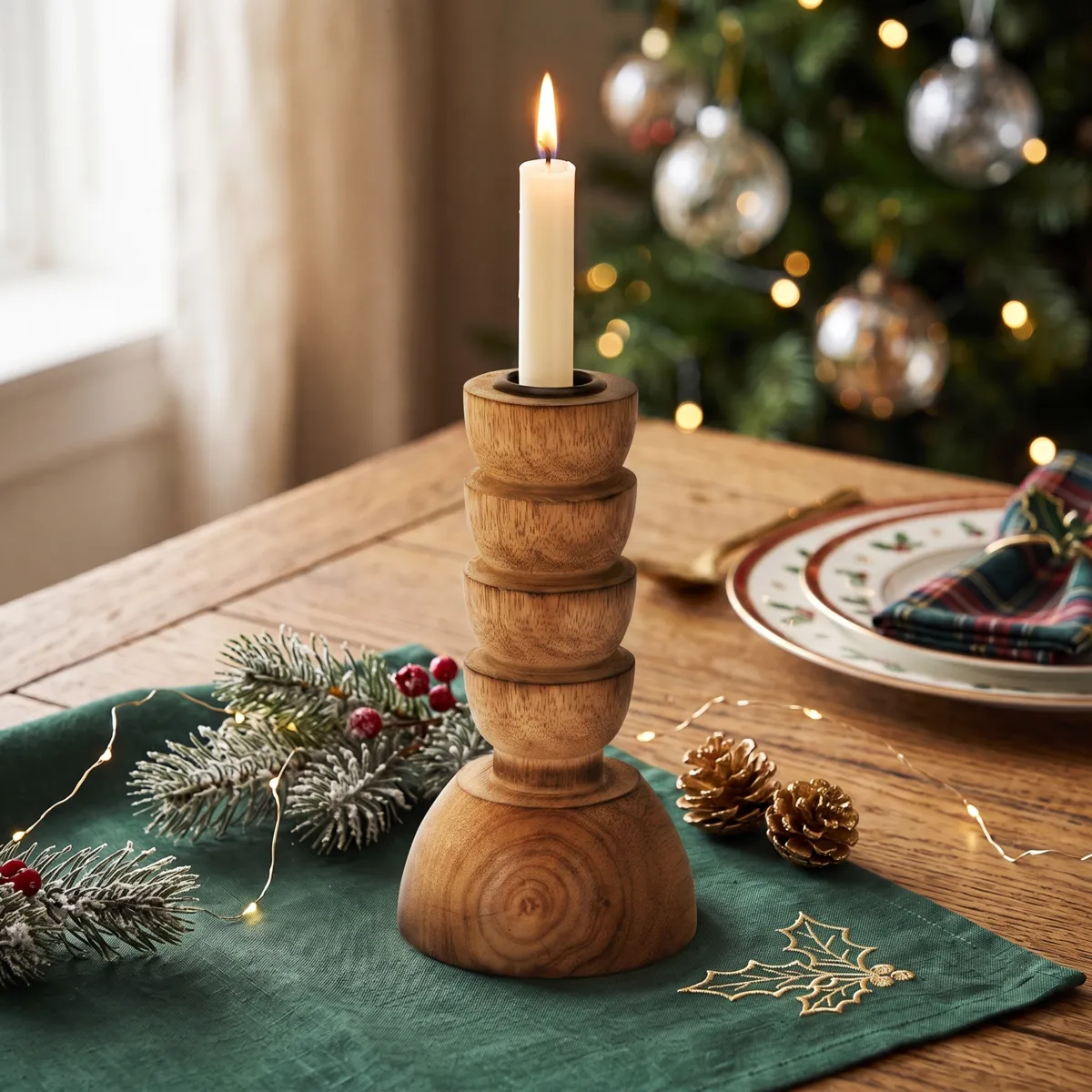 Portacandele in legno (H15 cm) Legno caldo Naturale
