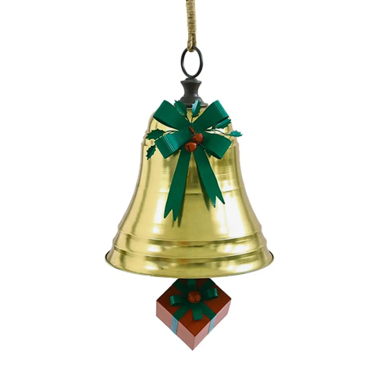 Campana di Natale in metallo (H64 cm) Prestige Oro e Fiocco verde
