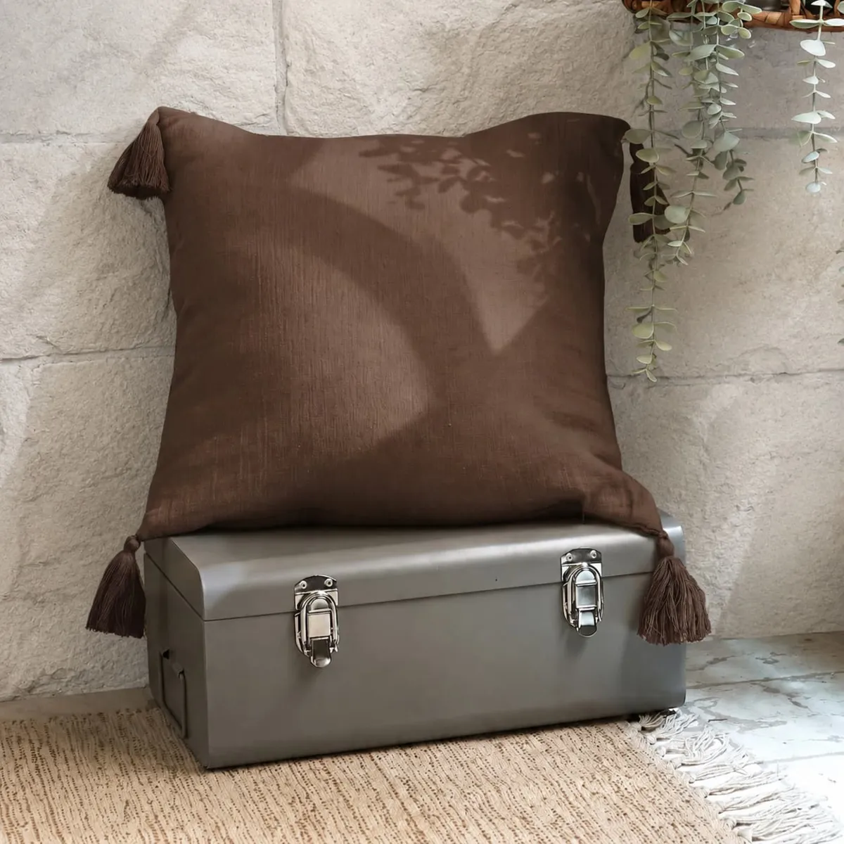 Coussin carré gaze de coton (40 x 40 cm) Gaïa Brun