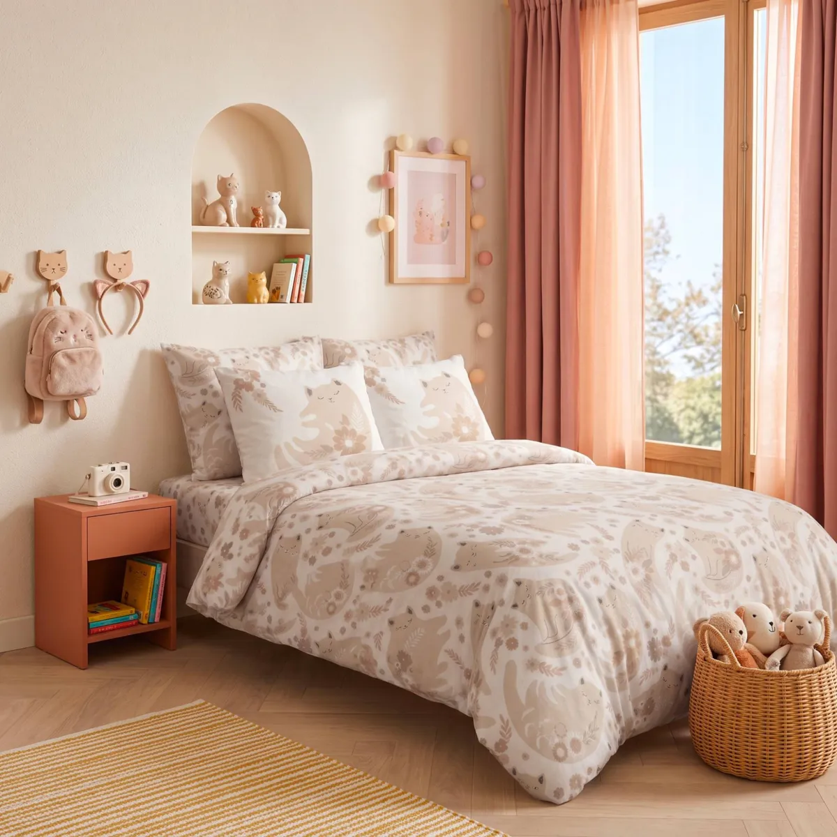 Federa per cuscino quadrata per bambini in percalle di cotone (63 x 63 cm) Minou Rosa