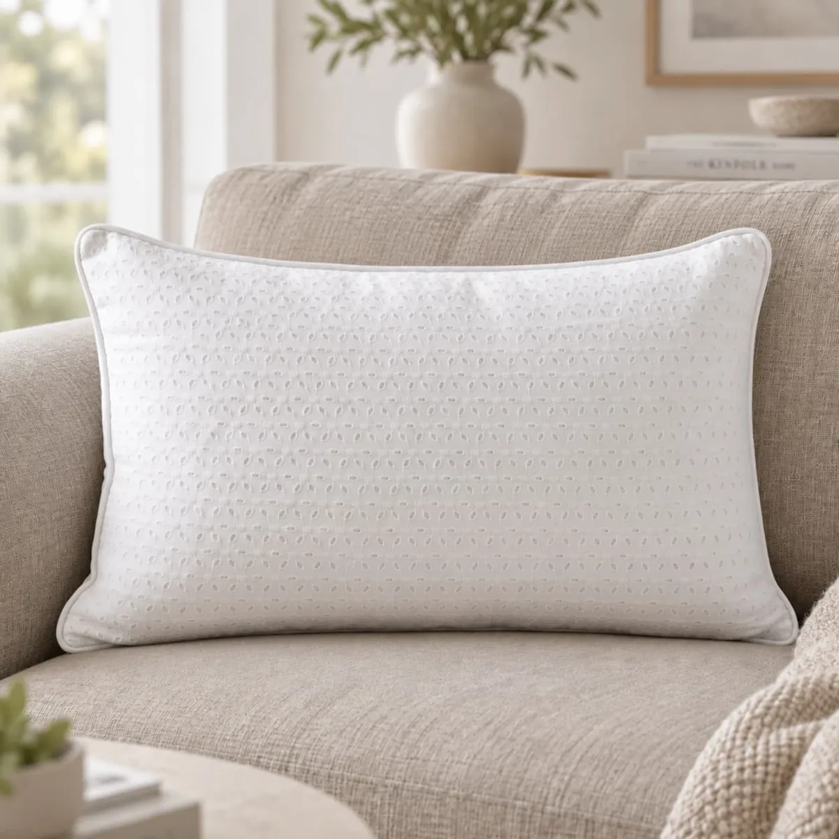 Cuscino rettangolare in cotone (40 x 60 cm) Mariette Bianco