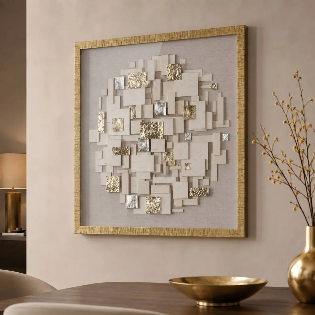 Quadro decorativo rilievo in carta (60 x 60 cm) Adhara Argento