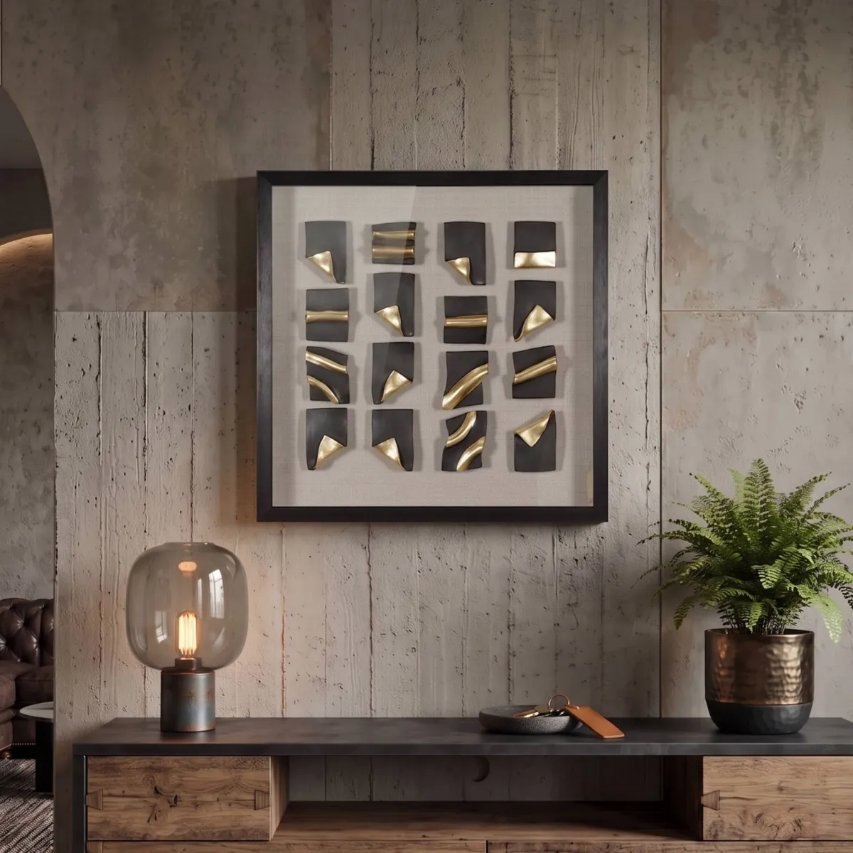 Quadro decorativo in rilievo in argilla (60 x 60 cm) Keid Nero