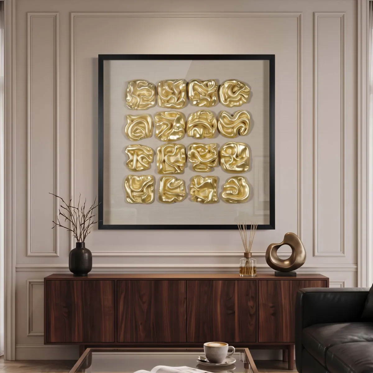 Quadro decorativo in rilievo in argilla (90 x 90 cm) Keid Oro