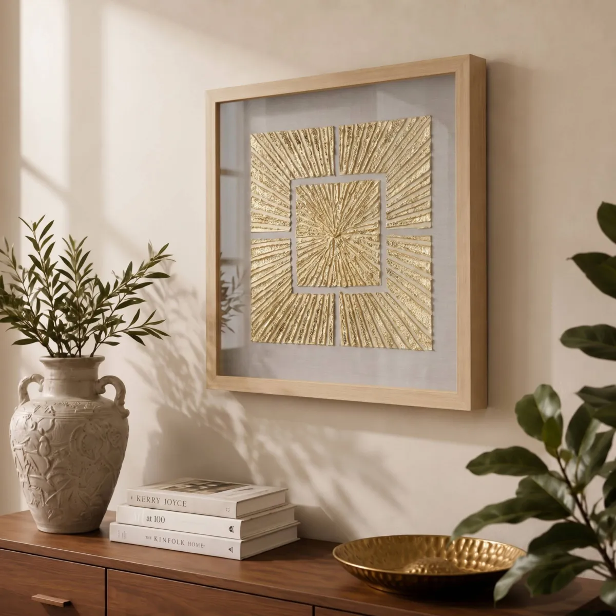 Quadro decorativo in rilievo in argilla (60 x 60 cm) Naos quadrato Beige