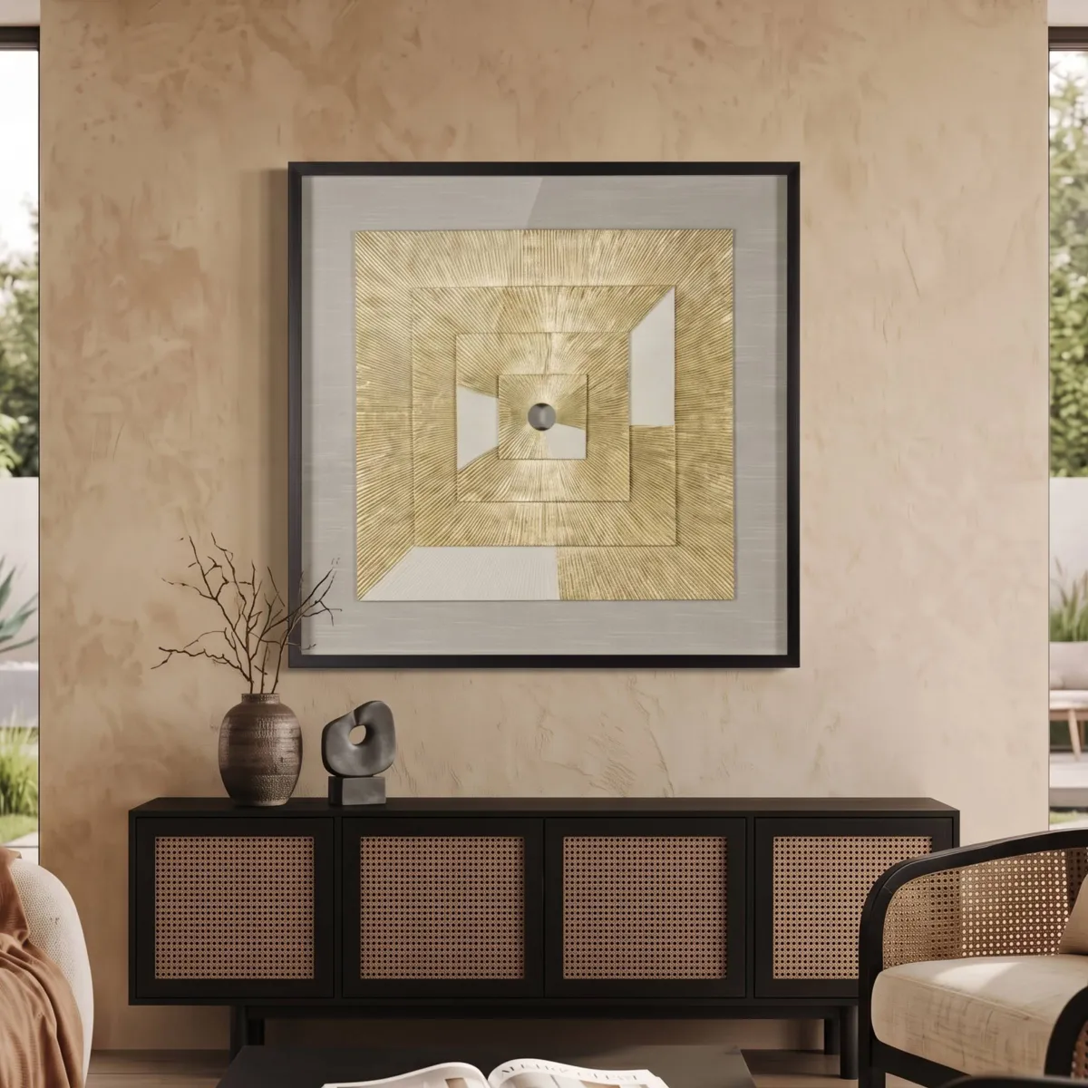 Quadro decorativo in rilievo di carta (90 x 90 cm) Alcor Oro