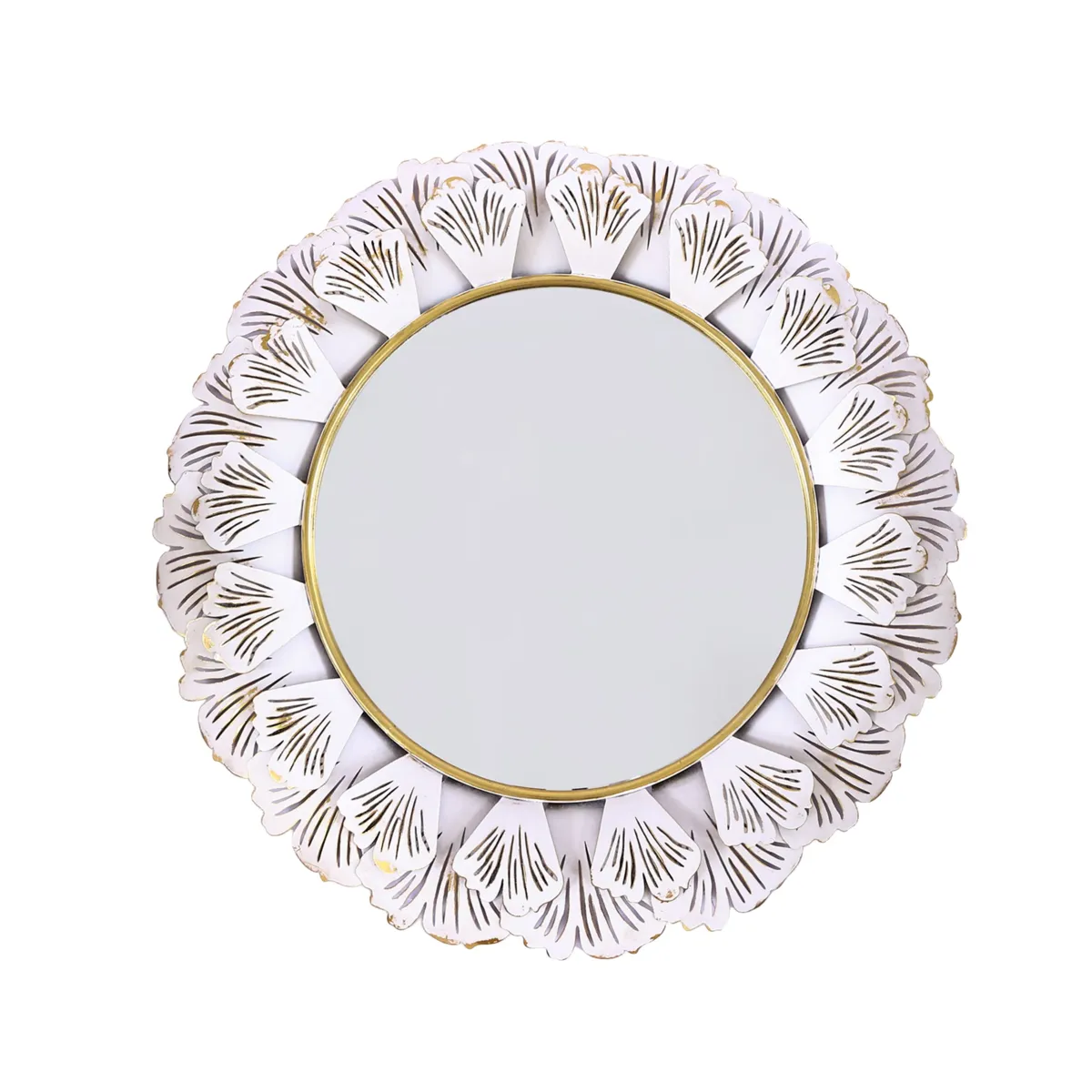 Specchio da parete in legno e metallo (D93 cm) Floreale Bianco e oro