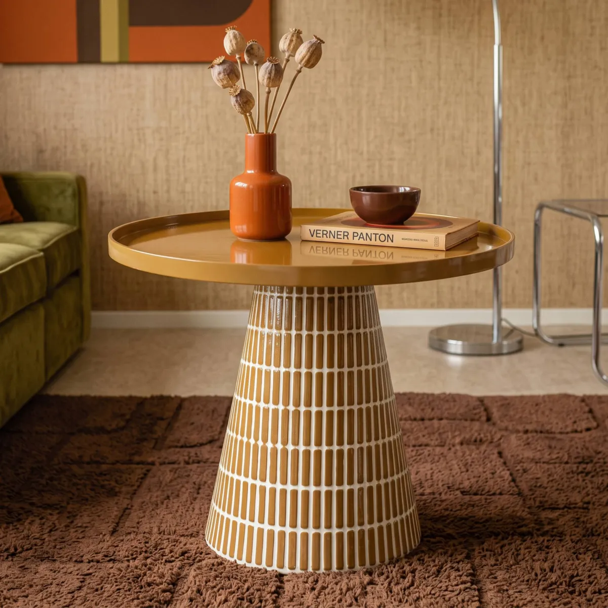 Tavolino d'appoggio rotondo in metallo (H40 cm) Conico Oro