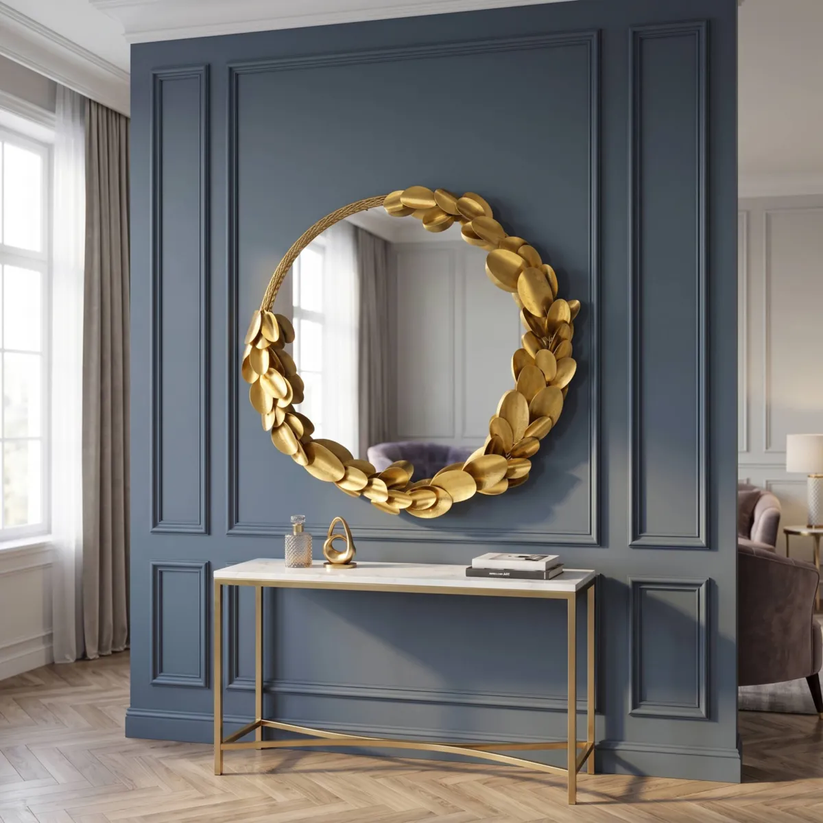 Specchio da parete in legno e metallo (H83,5 cm) Corona reale Liya Oro