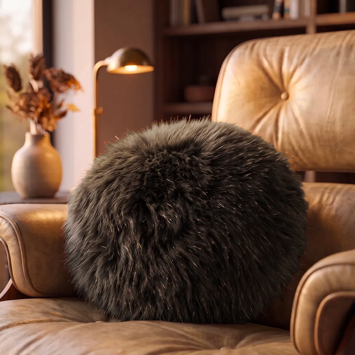 Cuscino rotondo in pelliccia sintetica (40 cm) Felidae Marrone