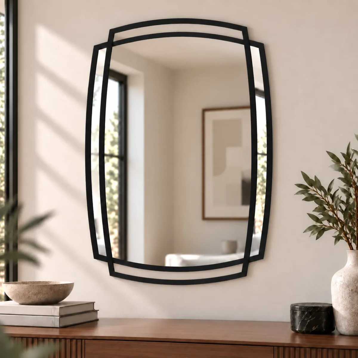 Specchio da parete in metallo (H70 cm) Strate Nero