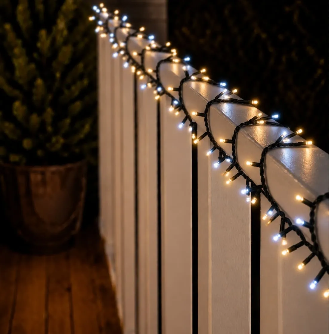 Catena luminosa collegabile 5 m 200 LED cavo nero Pro-lights Flash Bianco caldo e freddo
