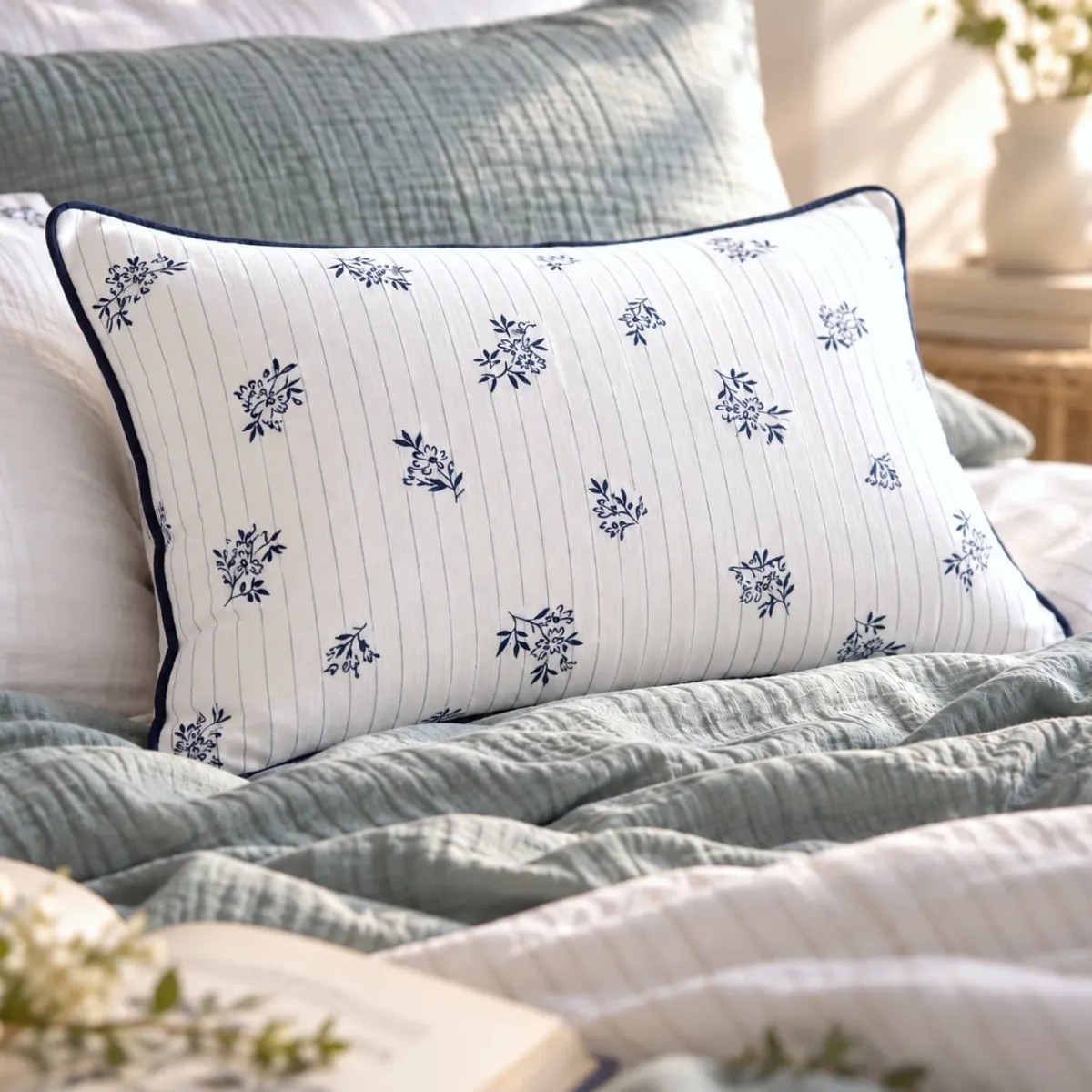 Cuscino rettangolare in garza di cotone (40 x 60 cm) Gaïa Iris Blu
