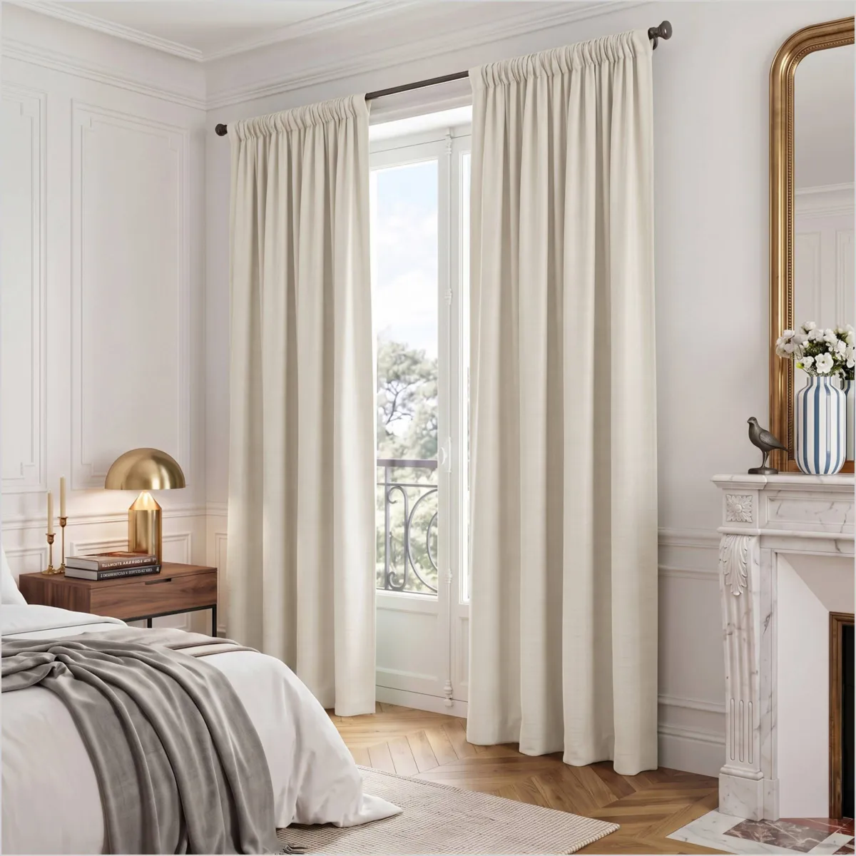 Tenda in velluto goffrato con passanti nascosti (140 x 240 cm) Maela Beige