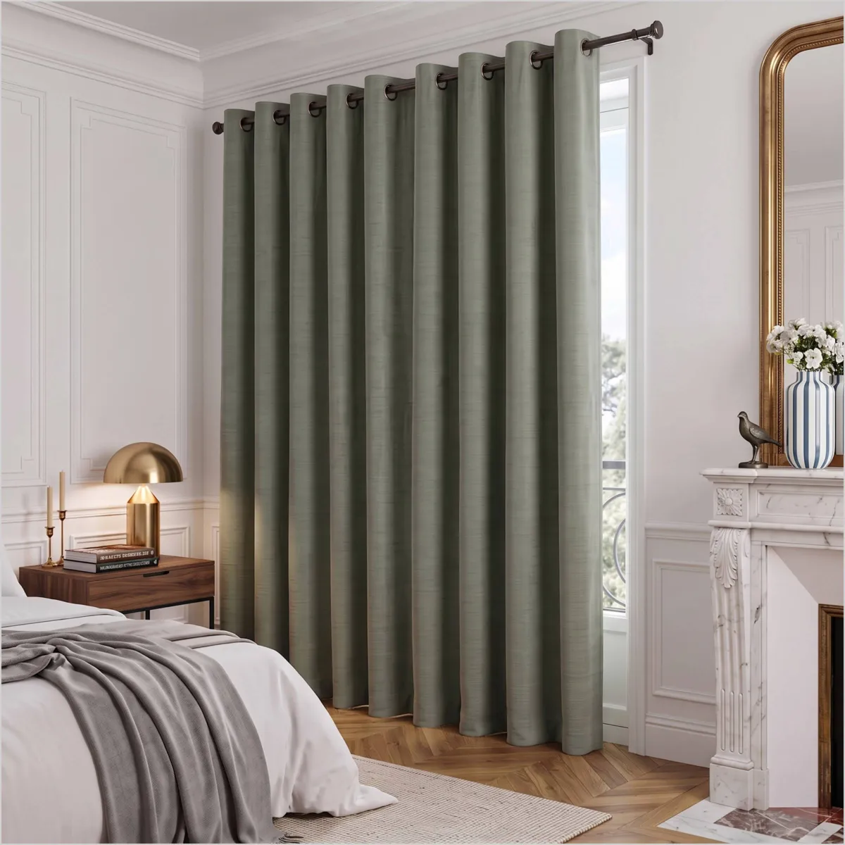 Tenda in velluto goffrato (280 x 240 cm) Maela Verde rosmarino
