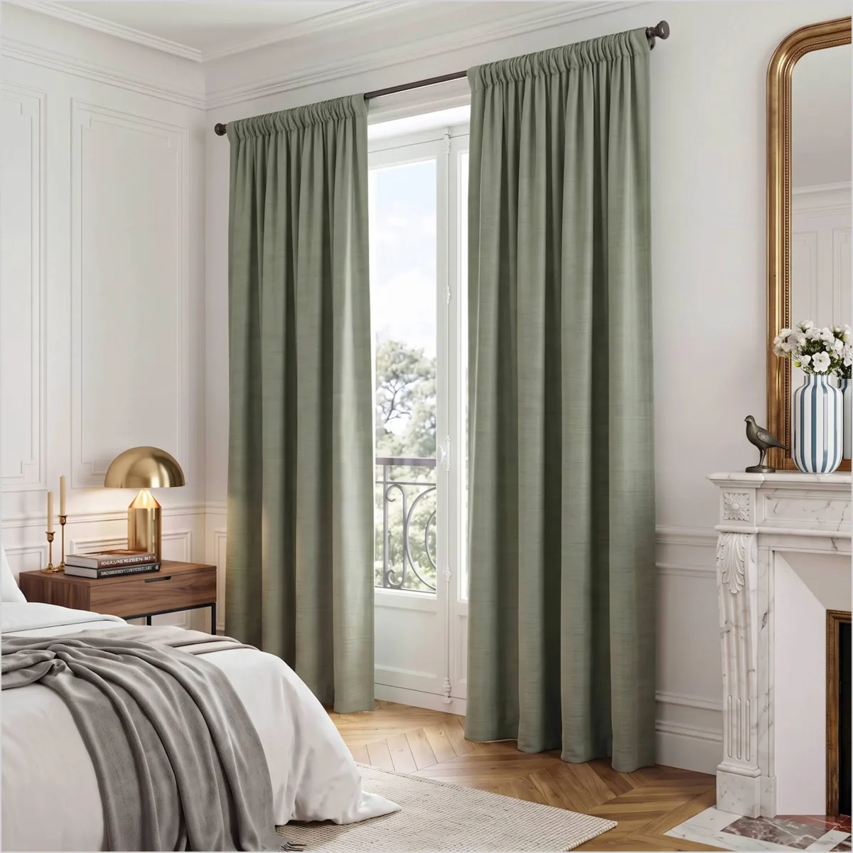 Tenda in velluto goffrato con passanti nascosti (140 x 240 cm) Maela Verde rosmarino