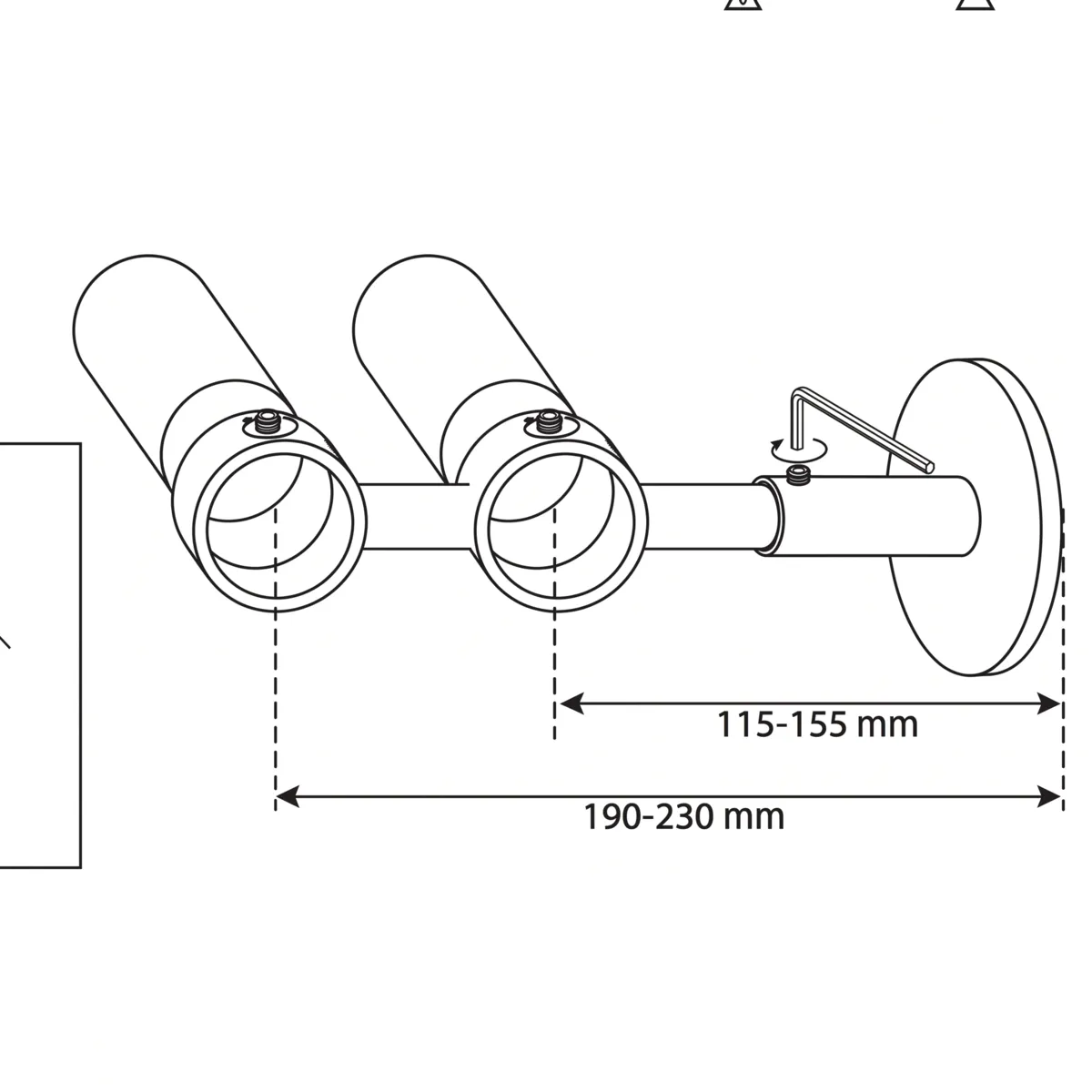 Supporto doppio fisso per asta in metallo (L190 cm / D28 mm) Lino Oro