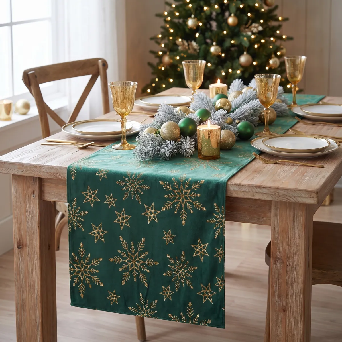 Runner da tavola Cristaux glitterato Verde