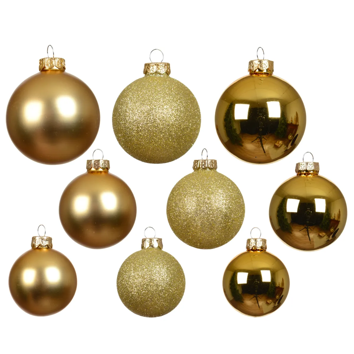 Set di 21 palline di Natale in vetro assortite con glitter oro