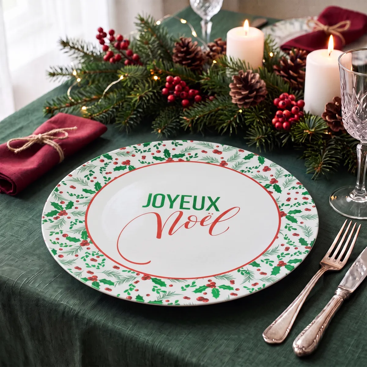 12er Set Glasuntersetzer (D33 cm) Houx Weihnachten
