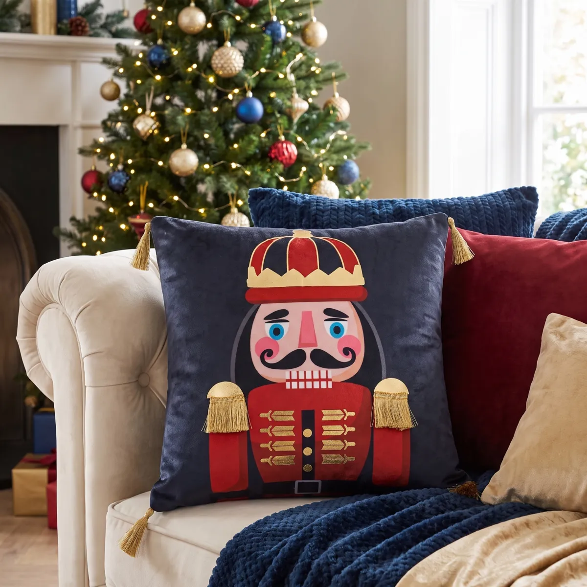 Coussin de Noël carré (40 cm) Casse-noisette Bleu marine